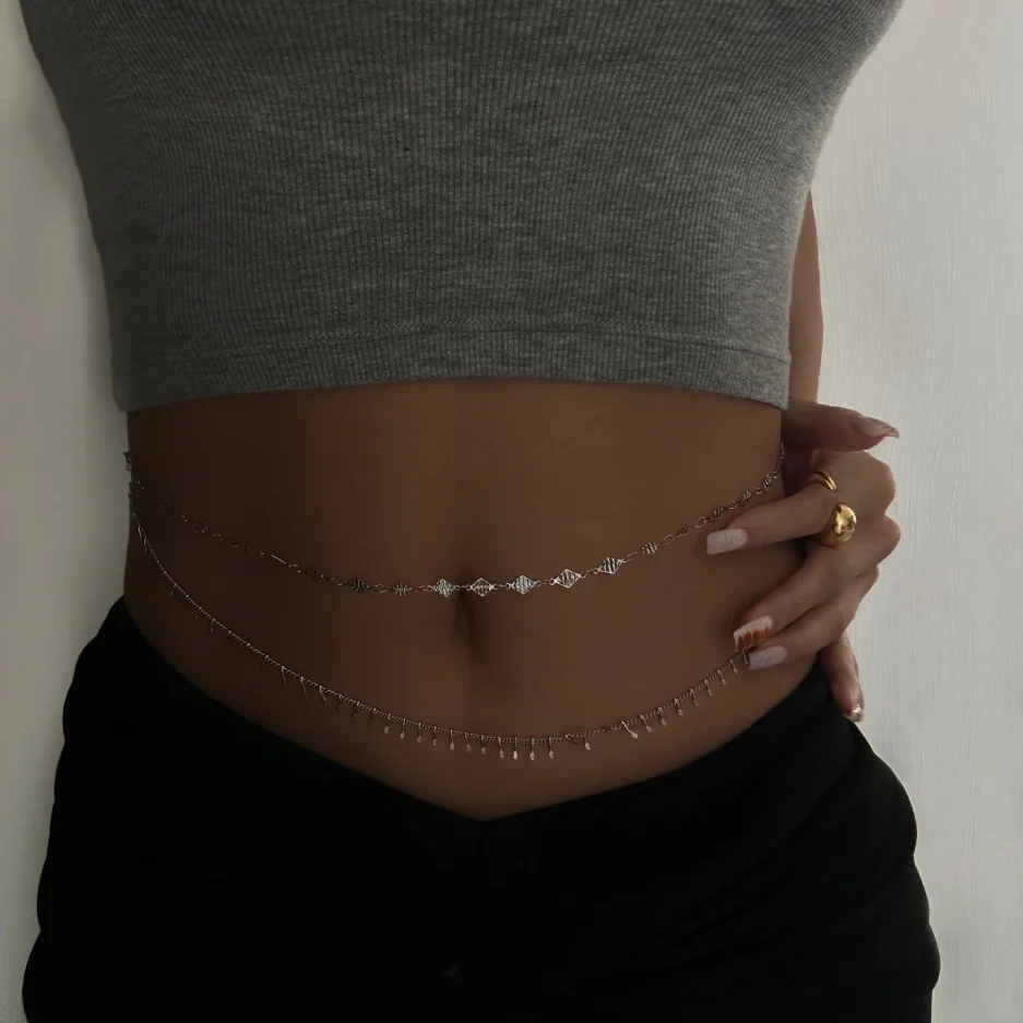 Punk Round Stainless Steel Waist Chain Trend Bohomia Rhinestone Belly Chain Women's Summer Sexy Beach Bikini Body Jewelry Gift - Image 2
