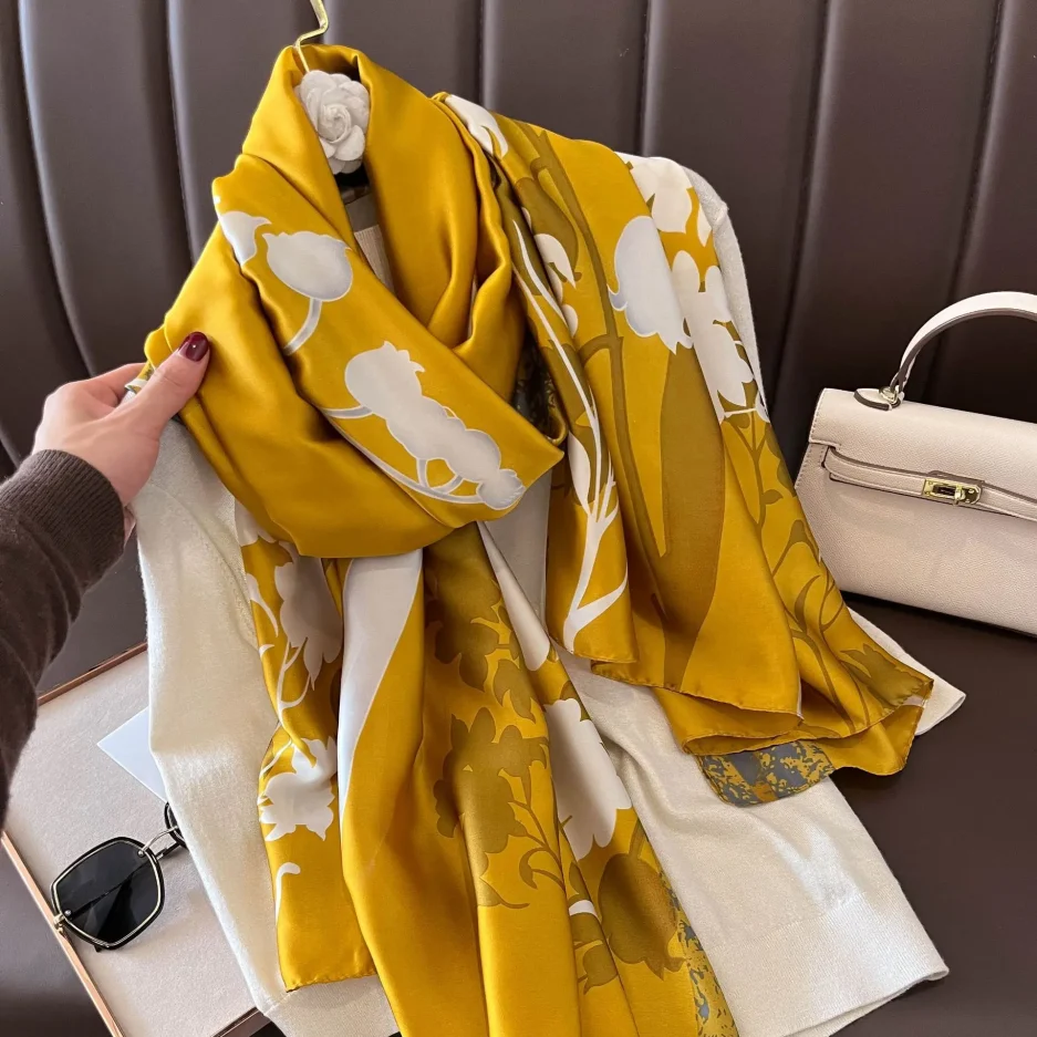 Fashion Print Large Shawl Wraps Silk Scarf Women Luxury Brand Satin Headband Hijab Bandana Turban Foulard Summer Beach Stoles - Image 5