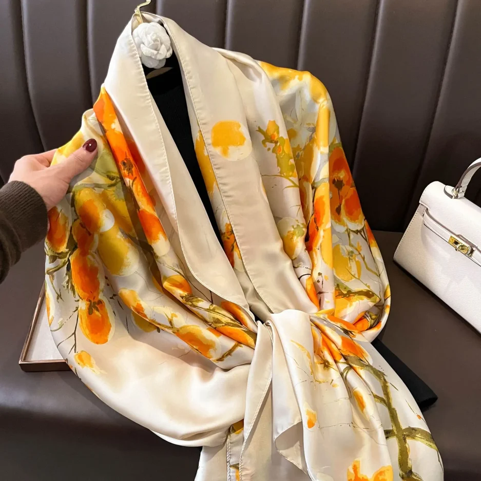 Fashion Print Large Shawl Wraps Silk Scarf Women Luxury Brand Satin Headband Hijab Bandana Turban Foulard Summer Beach Stoles - Image 3