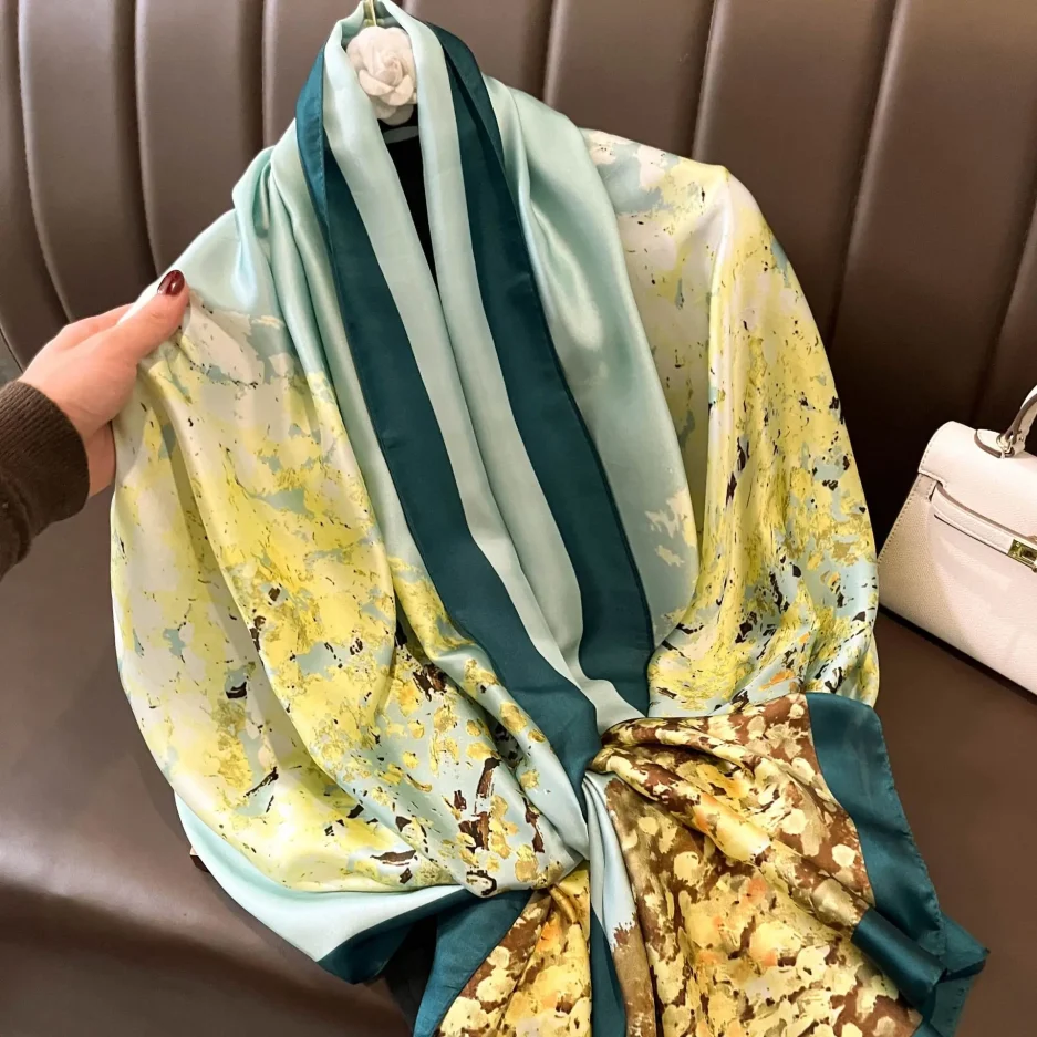Fashion Print Large Shawl Wraps Silk Scarf Women Luxury Brand Satin Headband Hijab Bandana Turban Foulard Summer Beach Stoles - Image 4