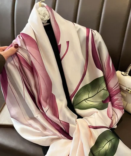 Fashion Print Large Shawl Wraps Silk Scarf Women Luxury Brand Satin Headband Hijab Bandana Turban Foulard Summer Beach Stoles