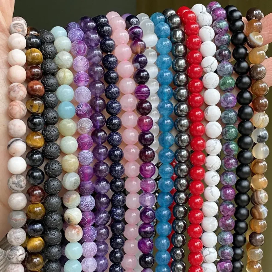 Natural Round Tiger Eye Amazonite Lava Turquoises Agates Jaspers Garnet Spacer Loose Stone Beads For Jewelry Making DIY Bracelet - Image 2