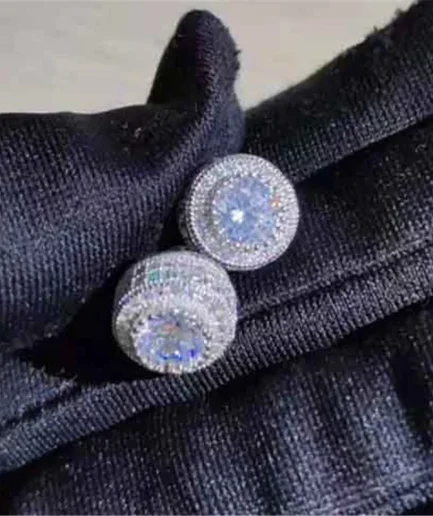 Female Austrian Crystal Round Earring White Gold Yellow Gold Color White Zircon Hip Hop Wedding Stud Earrings For Women Jewelry