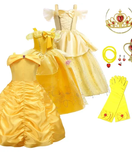 Kids Princess Dresses Girls Belle Party Costume Children Christmas Birthday Flower Clothes Beauty and the Beast Fancy Disguise
