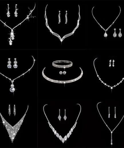 Fashion Crystal Bride Jewelry Set Rhinestone Silver-plated Wedding Dress Banquet Necklace Earring Set Ladies Gift