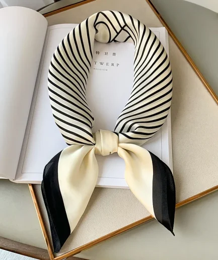 Luxury Brand Silk Square Plaid Scarf Women Satin Neck Hair Tie Band Soft work neckerchife 2021 NEW Hijab Head Female Foulard