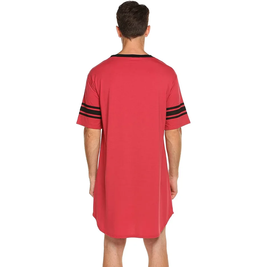 Men Cotton Nightshirt Short Sleeve V-neck Soft Loose Nightwear Comfortable Men Sleepwear Male Homewear Sleepshirts - Image 2