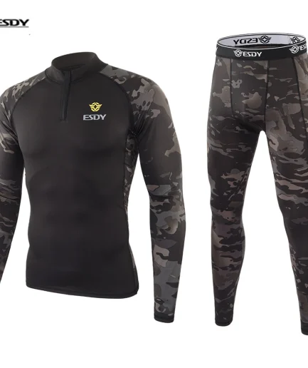 Men's Suits Outdoor Sports Thermal Underwear Men's Cycling Jersey Fleece Camouflage Thermal Underwear Sports Suit Frog Suit