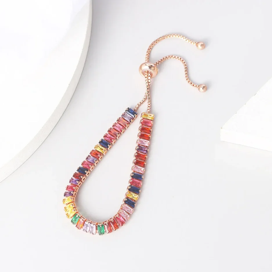 Adjustable Multicolor Tennis Bracelets for Women Ladies Wedding Rainbow Colorful Zircon Charm Bracelet Hand Chain Jewelry DZH043 - Image 5
