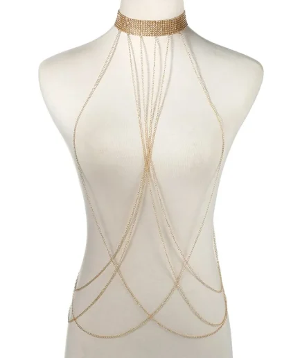 Gold Color Body Chain Women Rhinestone Waist Jewelry Bikini Luxury Harness Bodychain Beach Summer Outfit