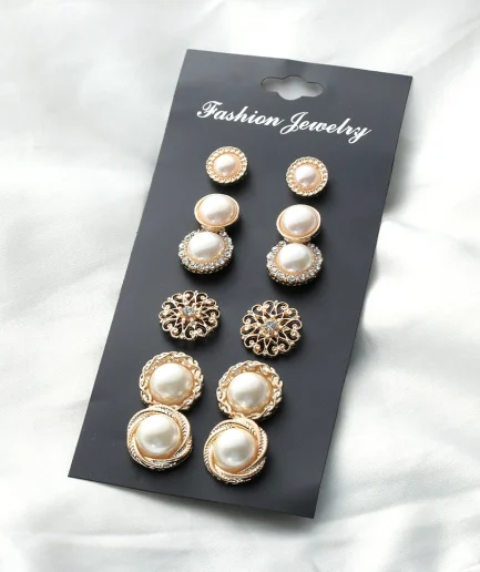 6 Pairs Fashion Crystal Rhinestones Flower Pearl Earrings Ear Stud Jewelry Zircon Pearl Crystal Rhinestones Nice Romantic Gift