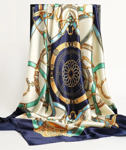 Handkerchiefs Hair Silk Scarf 90*90cm Print Satin Big Square Silk Scarves Shawls for Women Luxury Brand Designer Hijab Headband