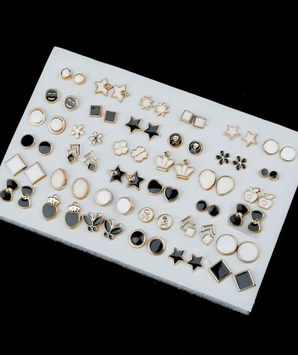 36Pairs Mix Style Geometric Animal Small Earrings Cross Star Moon Heart Bowknot Plastic Stud Earring Set for Woman Party Jewelry
