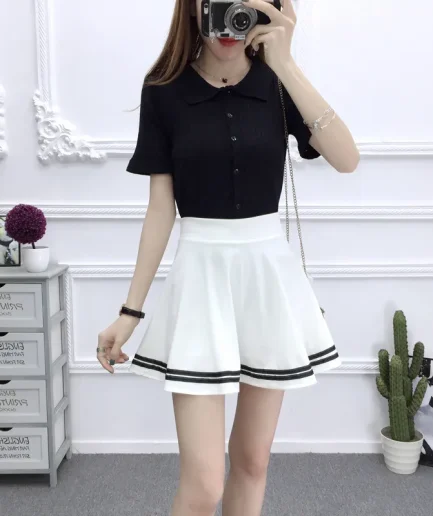 ALSOTO Summer Style Sexy Skirt for Girl Korean Skirts Womens Faldas Anti emptied saia lady Skater pleated mini Skirt tutu