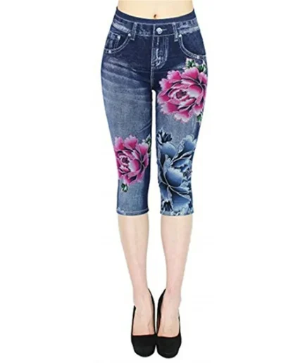 Women Plus Size Leggings Imitation Cropped Trousers 2025 New Mock Pocket Pants Slim Jeggings Denim Skinny