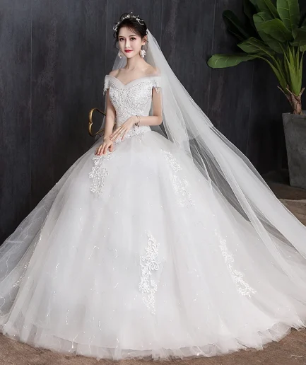 Shoulder Wedding Dress Light Appliques Pearls Lace Fashion Wholesale Cheap Simple Bride Dress Vestidos De Novia Customized