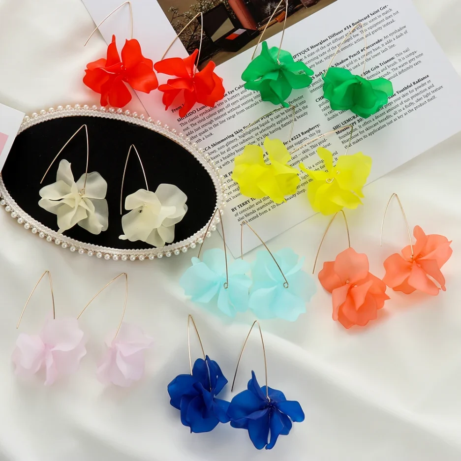 1Pair 2019 New Designs Multicolored Fashion Resin Flower Long Earrings Bohemia Handmade Petal Dangle Earrings For Women Gift - Image 2
