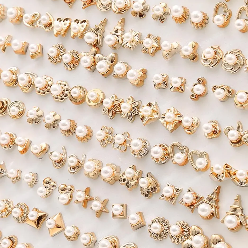 100Pair/Lot Mixed Rhinestone Alloy Flowers Moon Heart Lover Star Ear Stud Earrings Set Piercing Metal Lady Earring Sets Jewelry - Image 5