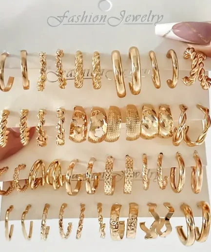 24-Pair Vintage-Inspired Small Hoop Earring Set for Women Elegant Geometric Iron Ear Ornaments for Daily Wear Gifts 2024 Jewelry