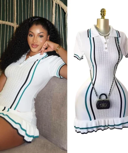 YuooMuoo Chic Fashion Sexy Package Hips Knitted Mini Dress 2025 Summer Vintage Turn-down Collar Ruffled Party Dress Streetrwear