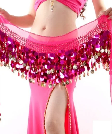 Women Fashion Multi Color Chiffon Belly Dance Hip Wrap Scarf Coin Sequin Waistband Skirt