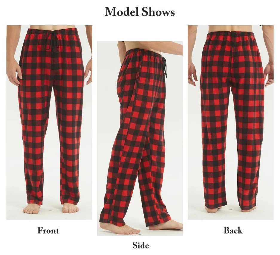 Mens Pajamas Pants with Pockets Fleece Pjs Soft Warm Plaid Pajamas Bottoms Lounge Sleep Pants Loungewear Sleepwear - Image 4