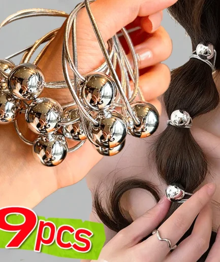Korean Silver Ball Elastic Hair Ties Ponytail Hair Rope for Women Girl Simple Bead Wedding Party Sweet Headwear Hair Accessories