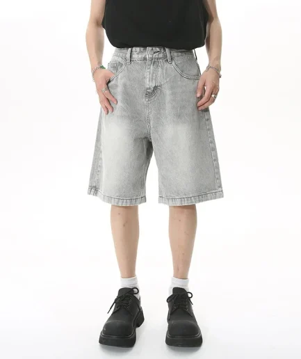 Men Designer Brand Casual Shorts Male Baggy Streetwear Knee Lenght Denim Short Pants Summer Fashion Daily Wide Leg Short Jeans