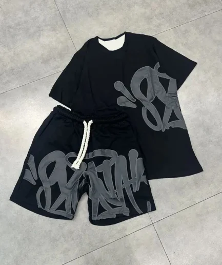 2025 Motorcycle Quick Drying American Men's Suit Oversize Men's T-shirt Shorts Fashion Printing Casual Sports Round