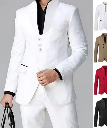 Men's Business Suit Blazer Single Breasted Office Suits Wedding Party Dating Metting Jacket Top Fashion White Man Suit