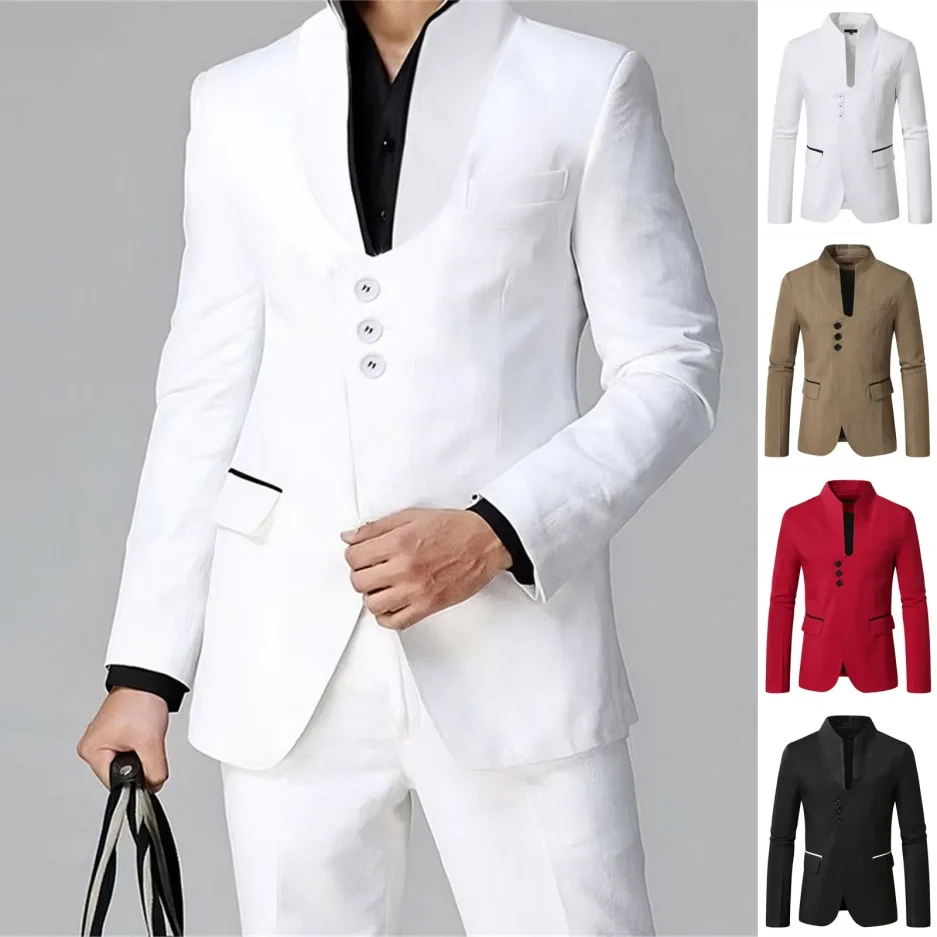 Men's Business Suit Blazer Single Breasted Office Suits Wedding Party Dating Metting Jacket Top Fashion White Man Suit