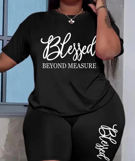 Plus size sets for women Summer 2 pieces Blessed printed offers and liquidation everything cheap elegant women's sets Short sets