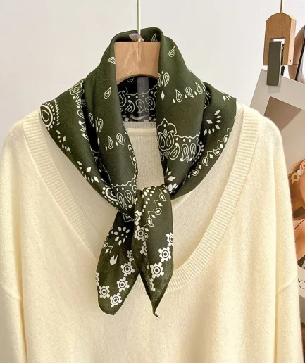 Spring/Summer 70cm Cashew Print Square Scarf Women’s Breathable Imitation Silk Bandanna Luxury Female Neckerchief Fashion Hijab