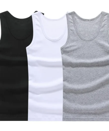 Hot Sale 3pcs / 100% Cotton Mens Sleeveless Tank Top Solid Muscle Vest Undershirts O-neck Gymclothing Tees Whorl Tops