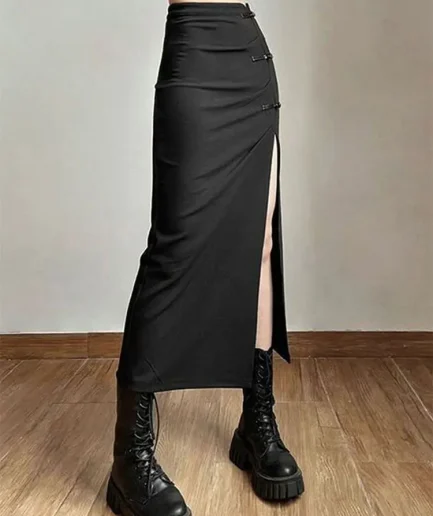 Summer Women New Skirt Streetwear Fashion Zipper Casual Slim Split Maxi Skirt Black Sexy Club Party Elegant Versatile Lady Skirt