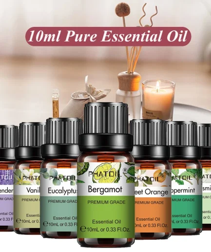PHATOIL Natural Plant Essential Oil 10ml Eucalyptus Rose Lemon Bergamot Vanilla Peppermint 1PCS Aroma Essential Oil For Diffuser