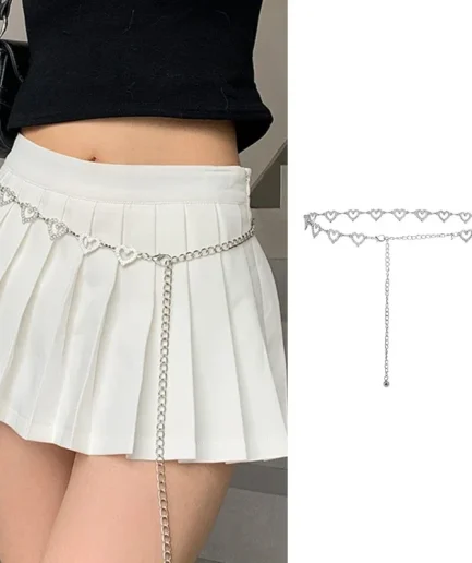 Metal Body Chains Belt Crystal Waist Chains Heart Pendant Body Chain Summer Beach Waist Body Jewelry Festival Belt Belly Jewelry