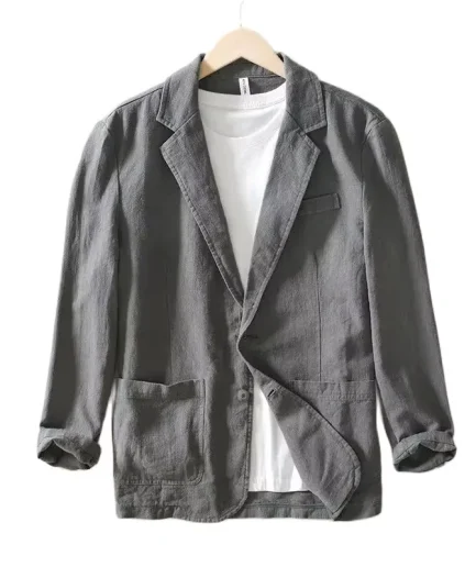 70% Linen 30% Cotton Breathable Men's Blazer Suit Jacket For Men Black Coat For Summer Business Lightweight Male Clothes 2024