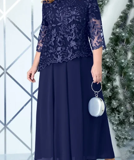 4XL 5XL Plus Size Women Clothing 2024 Spring Summer Embroidery Fake Two Piece Party Dress for Wedding Guest Church Dress