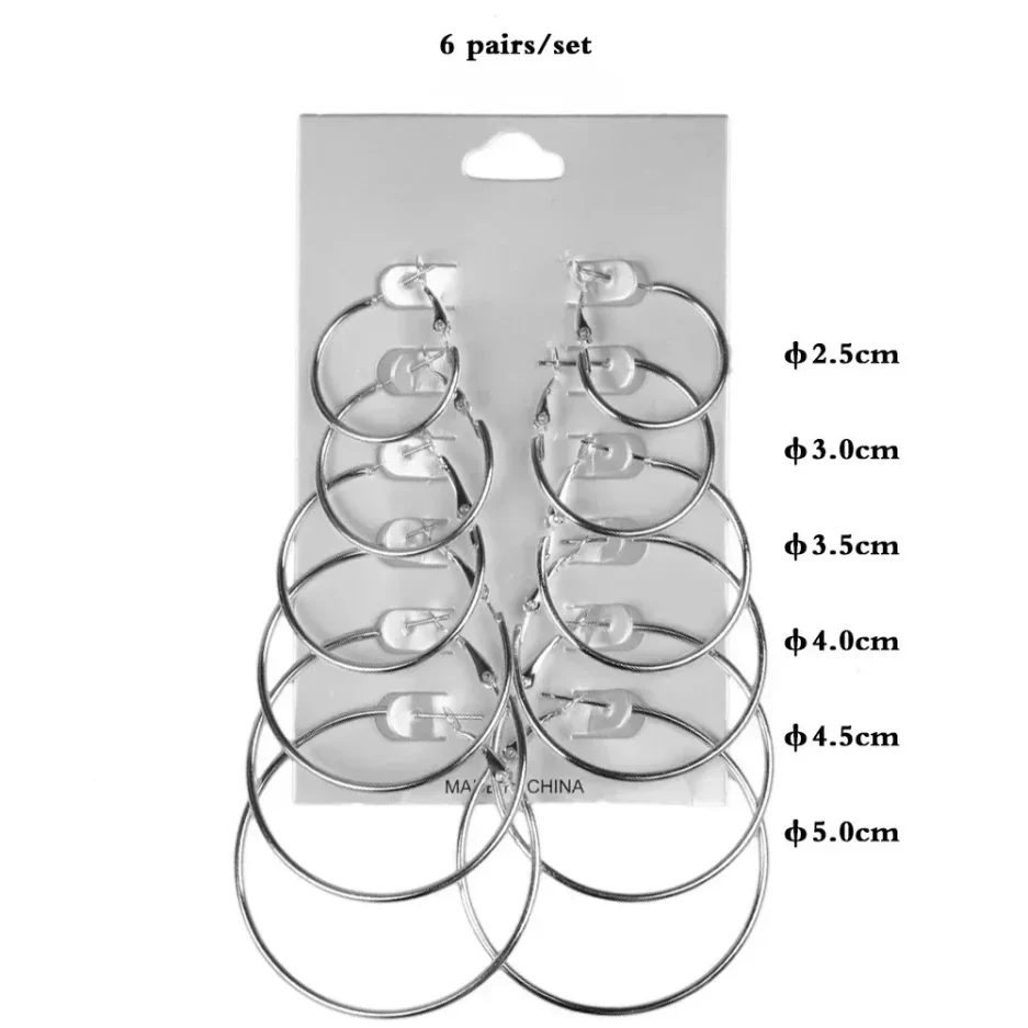 6Pairs Hoop Earrings Set Big Circle Earrings Jewelry for Women Girls Ear Clip Punk Style Earrings Fashion Jewelry Accessories - Image 6