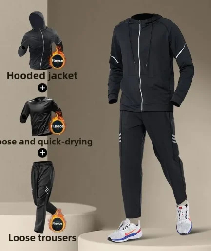 Men's Winter Running Fitness Set Fleece-Lined Thermal Clothes Quick-Dry Runs Training Sports Football Mens Sweatsuits Set
