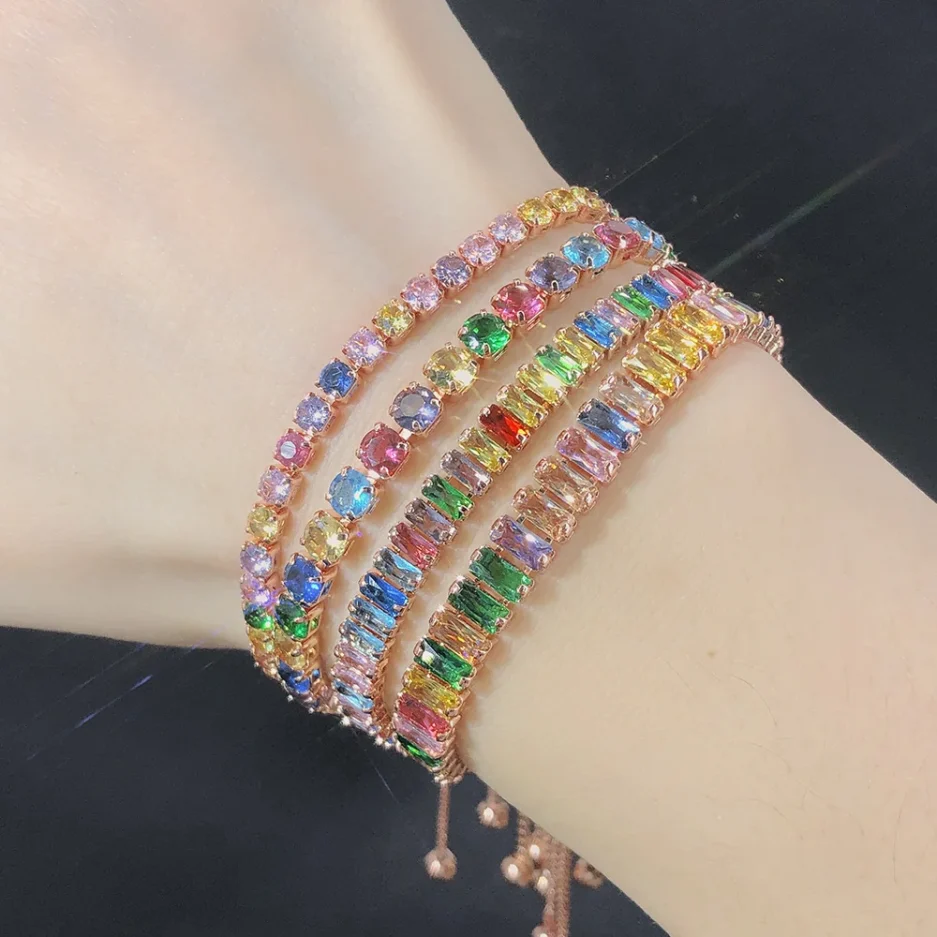 Adjustable Multicolor Tennis Bracelets for Women Ladies Wedding Rainbow Colorful Zircon Charm Bracelet Hand Chain Jewelry DZH043 - Image 2