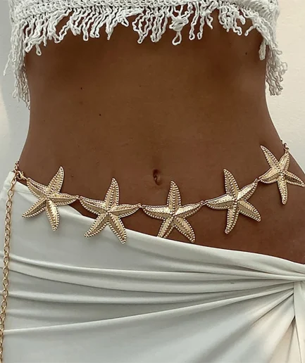Punk Vintage Metal Starfish Chain Waist Chain for Women 2025 Fashion Summer Beach Bikini Belly Belt Y2K Body Jewelry