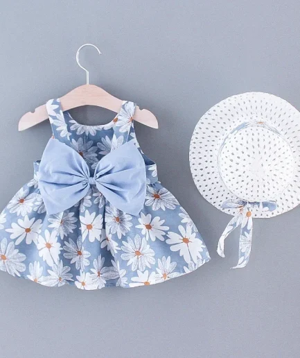 (Girls 0-3 Years Old) Summer New Girls Dress Floral Print Little Fresh Everyday Sweet Princess Dress with Bow