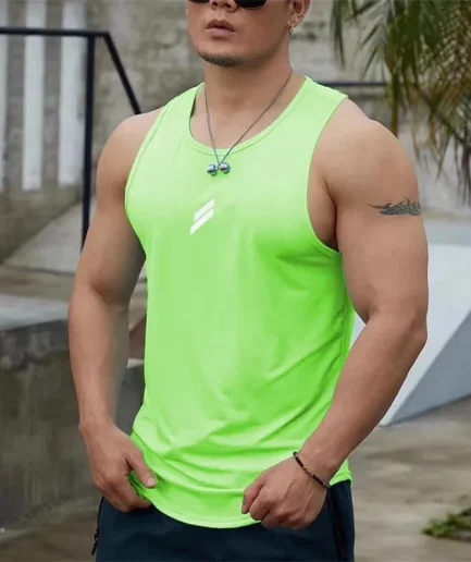 2024 Summer Men's tank top Casual Round Neck Mesh Undershirt Shirt Sports Fitness Top Sleeveless Vest Quick Dry training vest