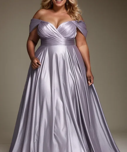 Plus Size Women Bridesmaid Dresses Party Dresses Silver Elegant Chest Pleated V Neck Dress Wedding Guest Cocktail Maxi Dress