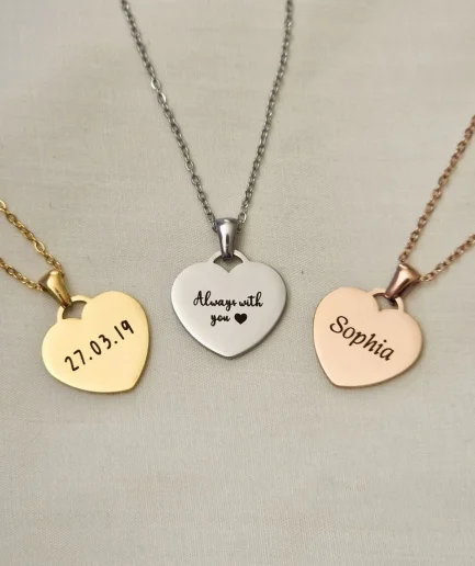 Mother's Day Heart Pendant Custom Necklace Jewelry Gift Women Stainless Steel Personalized Name Date Love Text Engraved Necklace