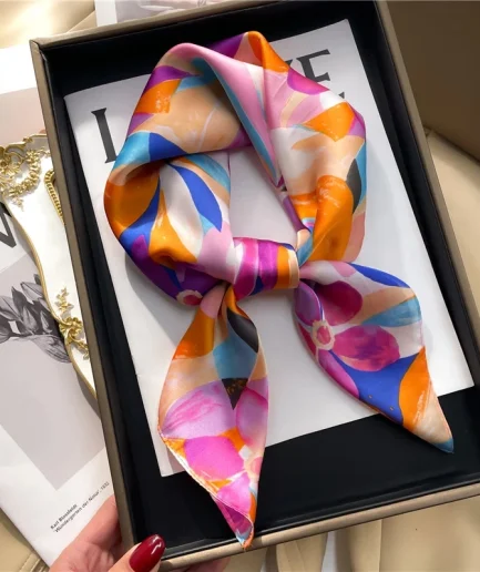 2024 Luxury Square Silk Scarf for Women Hijab Hair Bands Neckerchief Female Satin Shawl Ribbon Headband Fashion Wraps Bandana