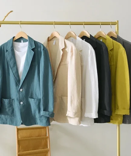 White Cotton Linen Suit Coat Men's Spring Summer Pure Color Slim Casual Business Thin Mens Blazer Jacket Comfortable Breathable