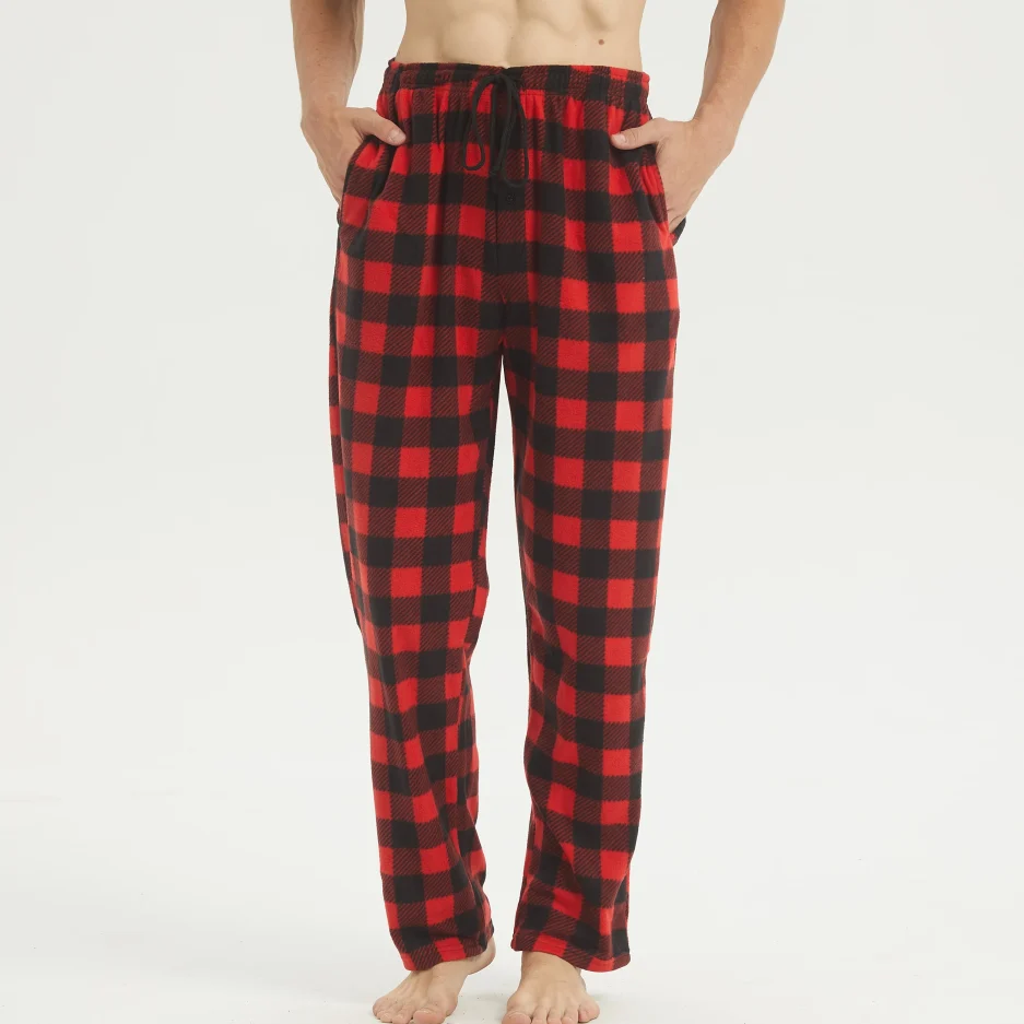 Mens Pajamas Pants with Pockets Fleece Pjs Soft Warm Plaid Pajamas Bottoms Lounge Sleep Pants Loungewear Sleepwear - Image 3